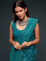 Teal Blue Pure Georgette Saree